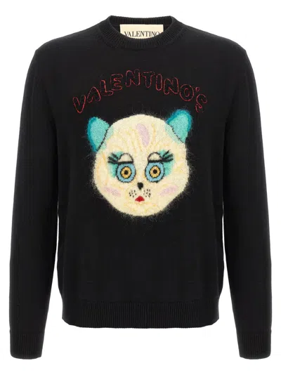 Valentino Wool Cotton Chat De La Maison Sweater In Black