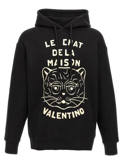 Valentino Jersey Felpa Le Chat De La Maison In Black