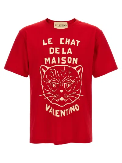 Valentino T-shirt With Chat De La Maison Print In Red