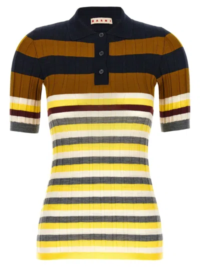 Marni Ribbed Texture Wool Polo Shirt In Multi