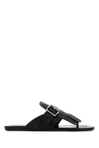 Prada Leather Thong Slippers Buckle Detail