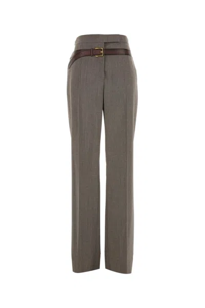Prada Printed Belt Technical Wool Pants In Gray