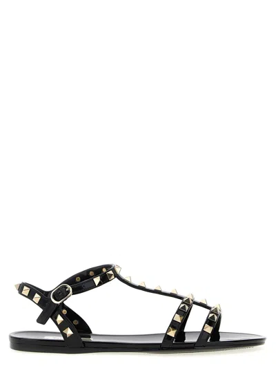 Valentino Garavani Rockstud Rubber Sandals Ankle Strap Design In Black