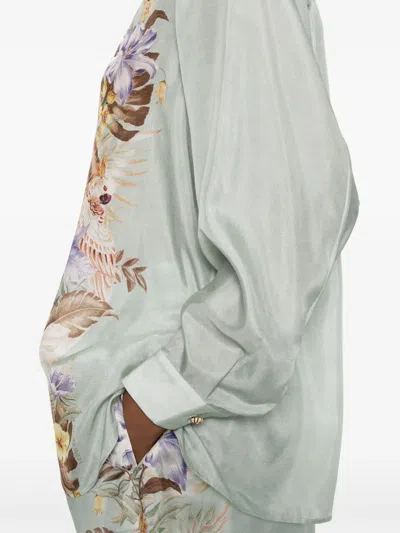 Zimmermann Floral Silk Shirt Featuring Buttoned Cuffs In Green