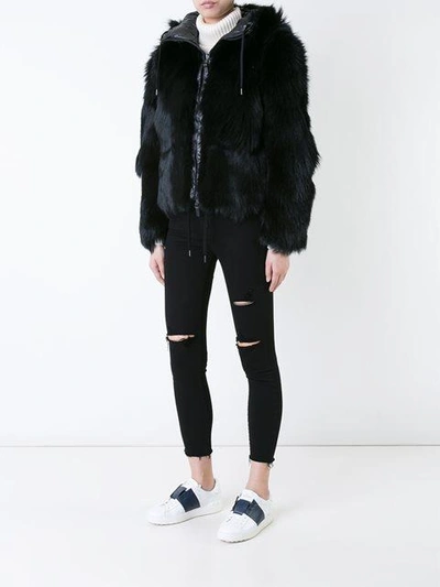 Shop Kru Fur Reversible Hooded Jacket In Black