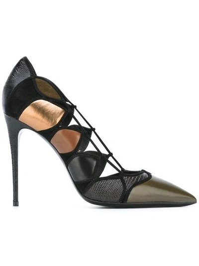 Ferragamo Leather Pumps With Cut-out Detail In Foretmetallico