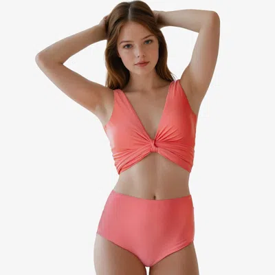 Calypsa Women's Emery Wrap Swim Top With Removable Cups & Bikini Bottom In Pink