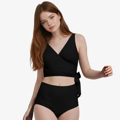 Calypsa Emery 2-piece Wrap Style Swim Set With Reversible Top And High-waisted Bottom In Black