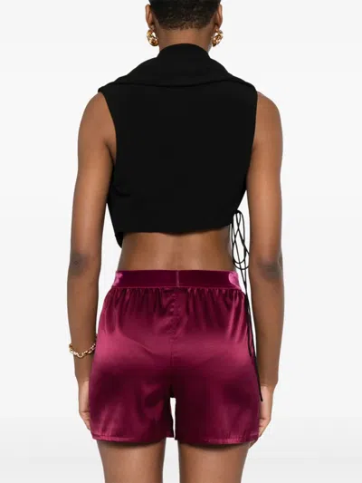 Tom Ford Silk Satin Boxer Shorts With Ruched Detailing In Burgundy