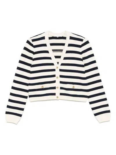 Frame Womens Harbor Stripe-print Knitted Cotton-blend Cardigan Navy Multi In Black