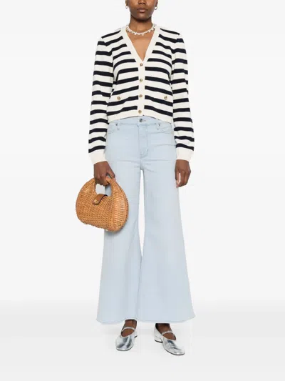 Frame Womens Harbor Stripe-print Knitted Cotton-blend Cardigan Navy Multi In Black