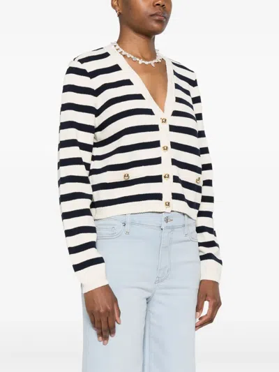 Frame Womens Harbor Stripe-print Knitted Cotton-blend Cardigan Navy Multi In Black