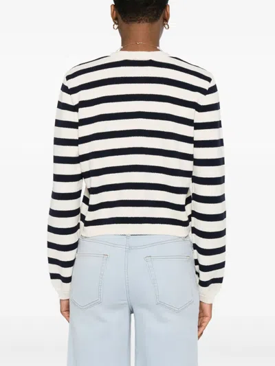 Frame Womens Harbor Stripe-print Knitted Cotton-blend Cardigan Navy Multi In Black