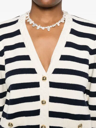 Frame Womens Harbor Stripe-print Knitted Cotton-blend Cardigan Navy Multi In Black