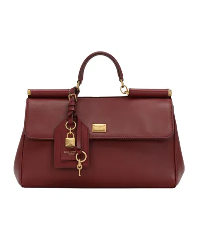 Dolce & Gabbana Medium Sicily Padlock-embellished Leather Handbag In Red