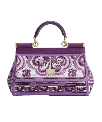 Dolce & Gabbana Small Sicily Leather Handbag In Purple