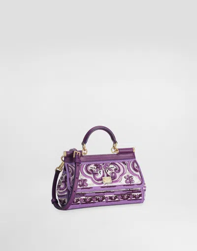 Dolce & Gabbana Small Sicily Leather Handbag In Purple