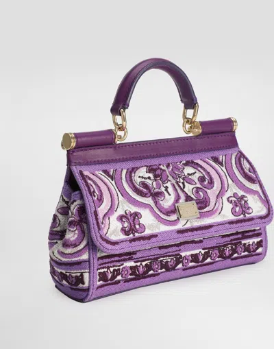 Dolce & Gabbana Small Sicily Leather Handbag In Purple