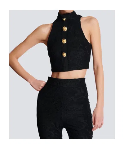 Balmain Halterneck Bouclette Baroque Top Buttons