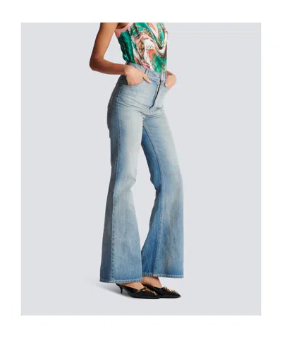 Balmain Flared Denim Jeans In Blue