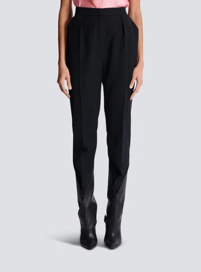 Balmain High Waist Pleated Tailored Wool Trousers