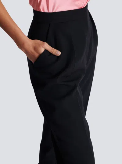 Balmain High Waist Pleated Tailored Wool Trousers