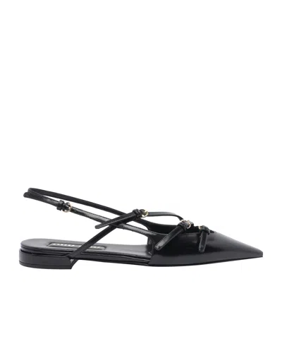Miu Miu Slingback Ballerinas With Buckles In Black