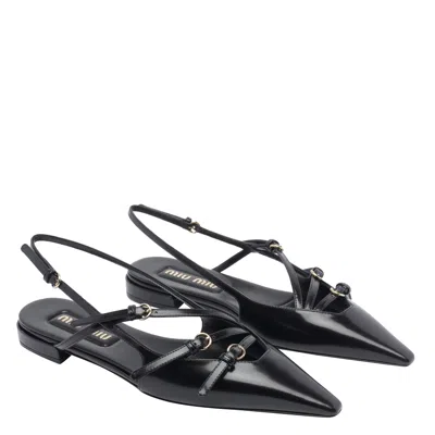 Miu Miu Slingback Ballerinas With Buckles In Black