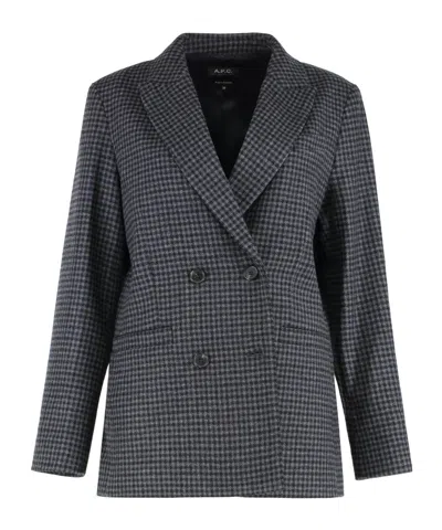 Apc A.p.c. Double-breasted Anthracite Grey Wool Blazer In Gray
