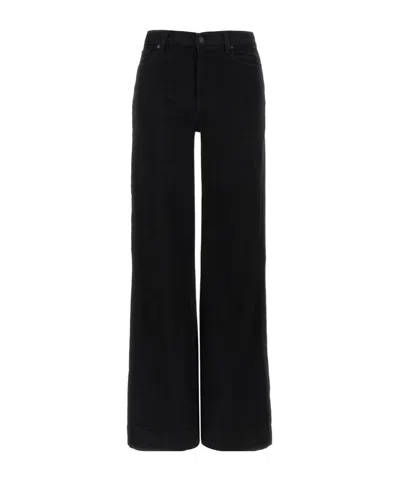 7 For All Mankind High-waisted Wide Leg Trousers With Bold Cuffs In Black