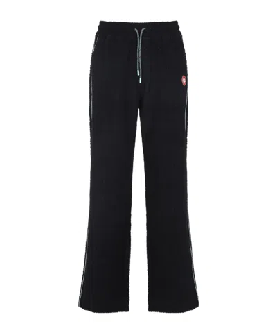 Casablanca Black Pants With All-over Embossed Monogram And Drawstring Waist In Black