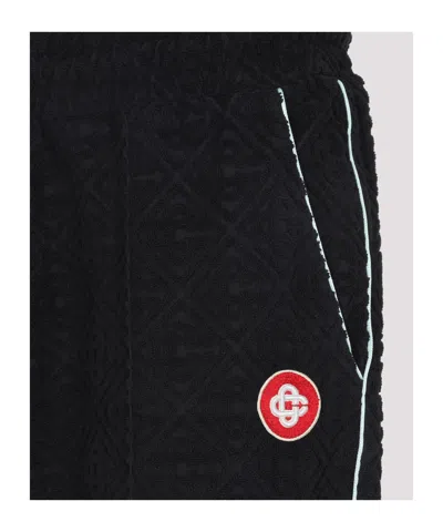 Casablanca Black Pants With All-over Embossed Monogram And Drawstring Waist In Black