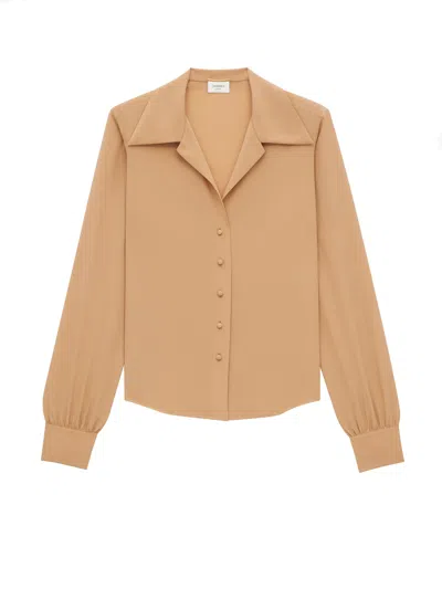 Saint Laurent Blouse In Silk Crepe De Chine In Brown