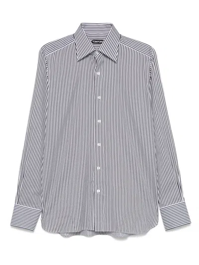 Tom Ford Striped Pattern Button-down Collar Long Sleeves Shirt In Multi