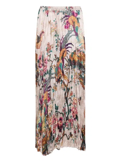 Roberto Cavalli Midi Skirt With Floral And Pheasant Print