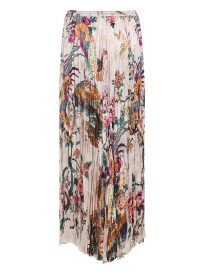 Roberto Cavalli Midi Skirt With Floral And Pheasant Print