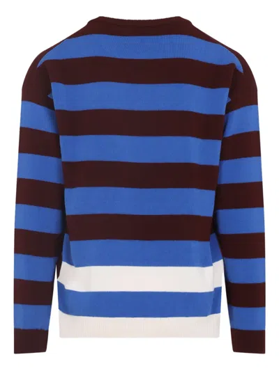 Paul Smith Lambswool Blue And Maroon Stripe Crew Neck Sweater Red