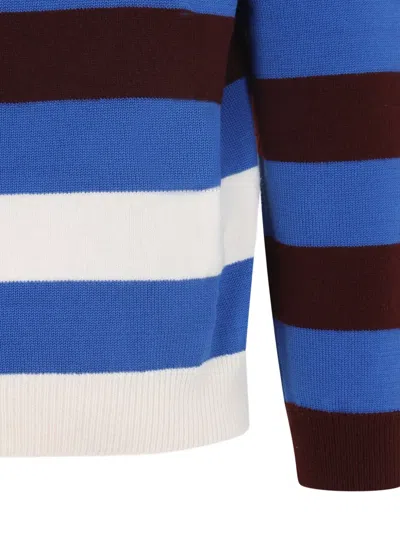 Paul Smith Lambswool Blue And Maroon Stripe Crew Neck Sweater Red