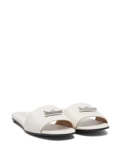 Alexander Mcqueen Leather And Rubber Sandals With Metallic Accent In Neutral