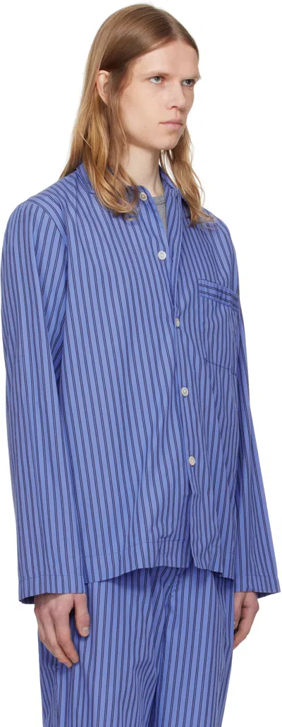 Tekla Navy Poplin Long-sleeved Pyjama Shirt