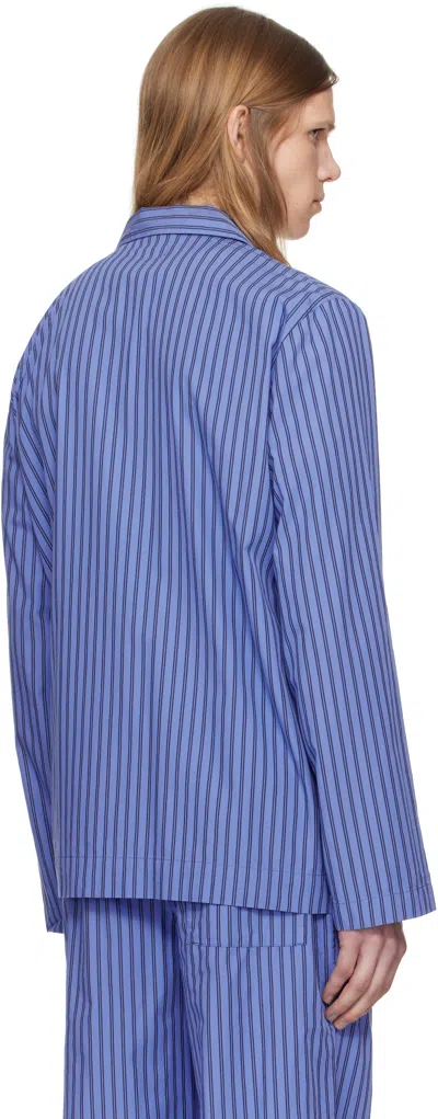 Tekla Navy Poplin Long-sleeved Pyjama Shirt
