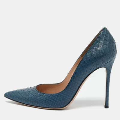 Pre-owned Gianvito Rossi Blue Python Leather Gianvito Pointed Toe Pumps Size 40