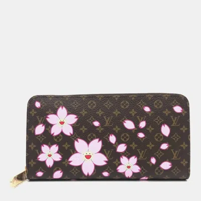 Pre-owned Louis Vuitton Brown Canvas Takashi Murakami Monogram Cherry Blossom Long Zippy Wallet