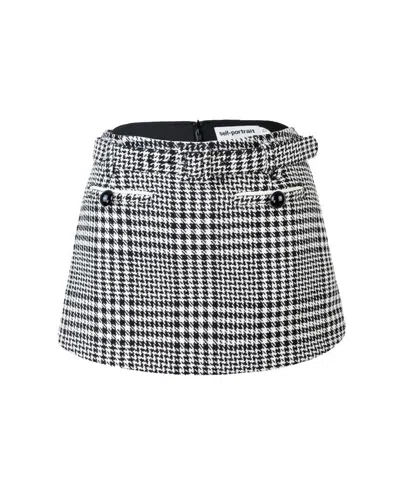 Self-portrait Houndstooth Wool Blend Mini Skirt