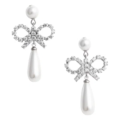 Self-portrait Bow Drop Earrings With Pearl And Crystal