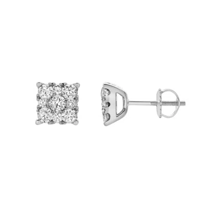 Luvmyjewelry Nova 14k White Gold Cluster Lab Grown Diamond Unisex Earrings