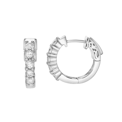 Luvmyjewelry Rosewood Halfway Diamond Set Huggie Hoop Earrings In 14k Gold In Gray