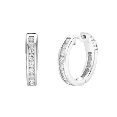 Luvmyjewelry Lunaflora Channel-set Diamond Huggie Hoop Earrings In 14k Gold
