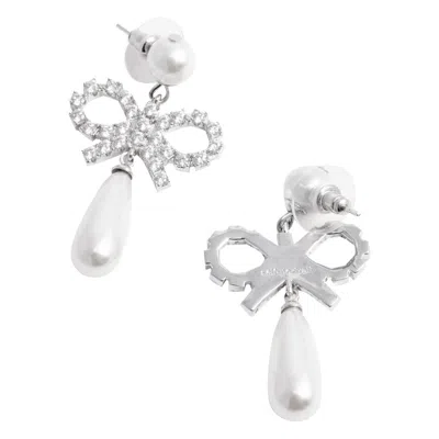 Self-portrait Bow Drop Earrings With Pearl And Crystal