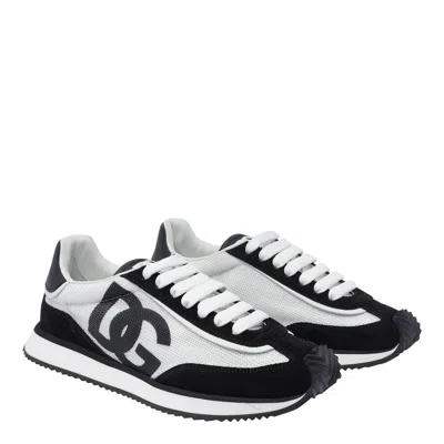 Dolce & Gabbana Multicolor Mesh And Split Leather Cushion Sneakers In Black